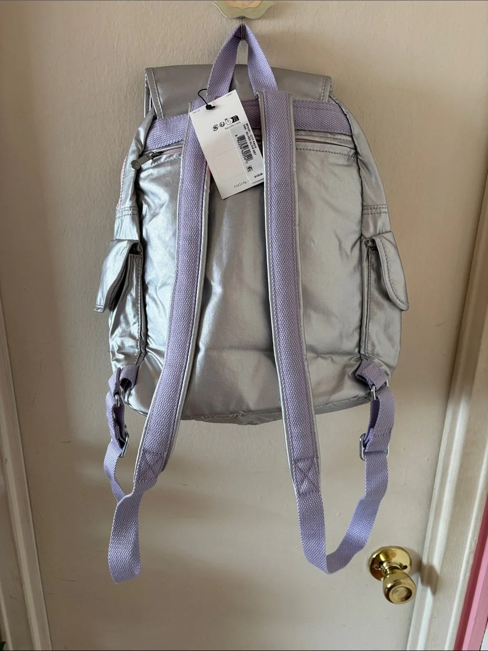 NWT Kipling Metallic Silver City Pack Backpack - Silver Glow Met